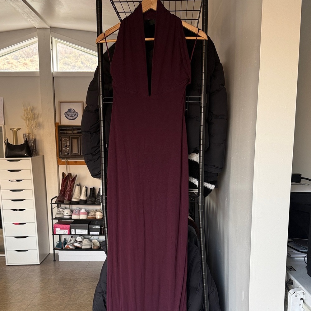 Naked Wardrobe Butter Plunge Halter Maxi Dress